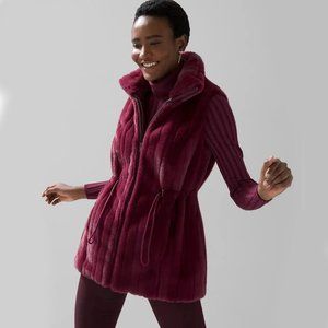 WHBM $250 Faux Mink Fur WASHABLE Vest Jacket STUNNING! Port Burgundy XS